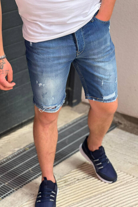 RIPPED MAN SHORT JEANS BLUE/BLU - KLAUDIO FASHION