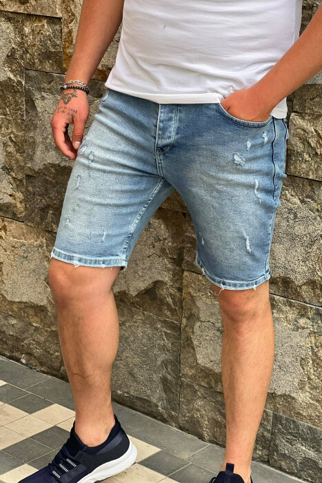 RIPPED MAN SHORT JEANS LIGHTBLUE/BZ - KLAUDIO FASHION