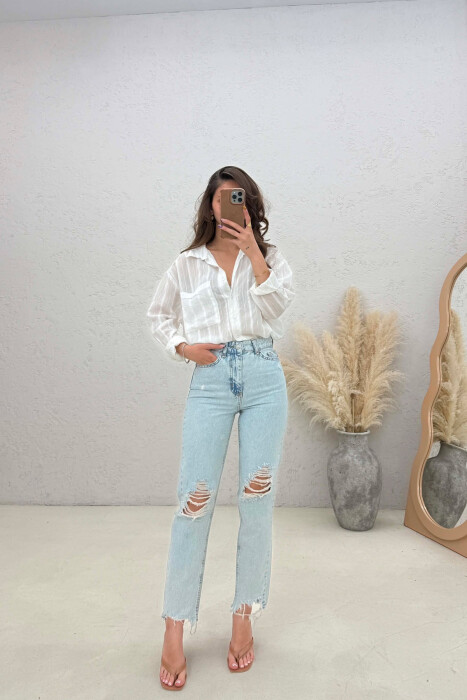 RIPPED ONE COLOR WOMAN JEANS LIGHTBLUE/BZ - 2