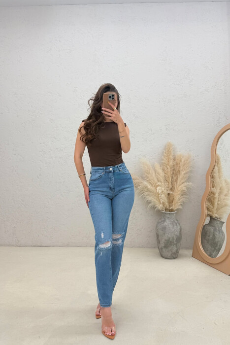 RIPPED ONE COLOR WOMAN JEANS LIGHTBLUE/BZ - 3