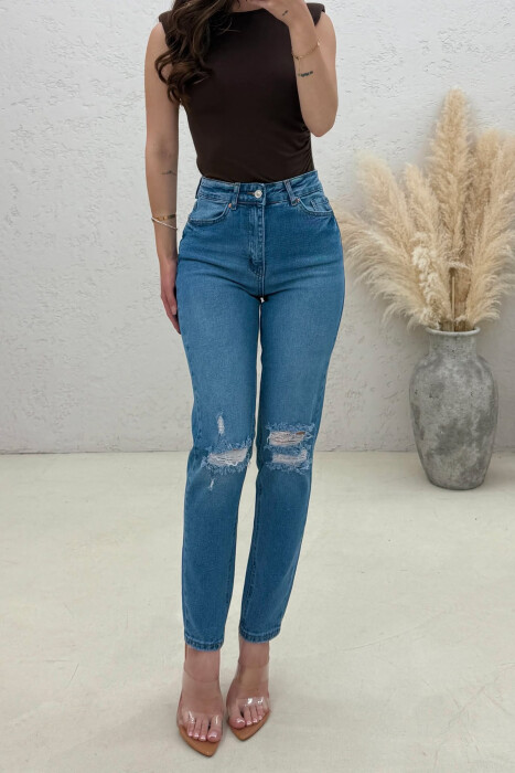 RIPPED ONE COLOR WOMAN JEANS LIGHTBLUE/BZ - 4