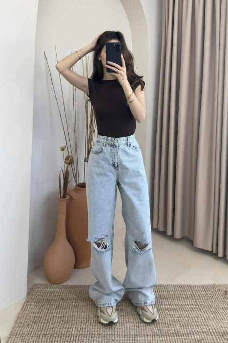 RIPPED SIMPLE WOMEN JEANS LIGHTBLUE/BZ - KLAUDIO FASHION