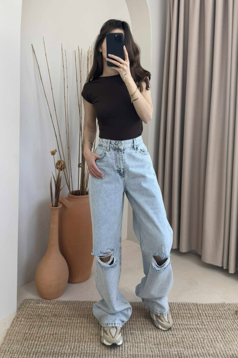 RIPPED SIMPLE WOMEN JEANS LIGHTBLUE/BZ - 2