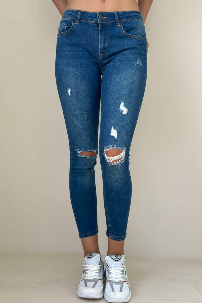 RIPPED SLIM FIT WOMEN JEANS BLUE/BLU - 1