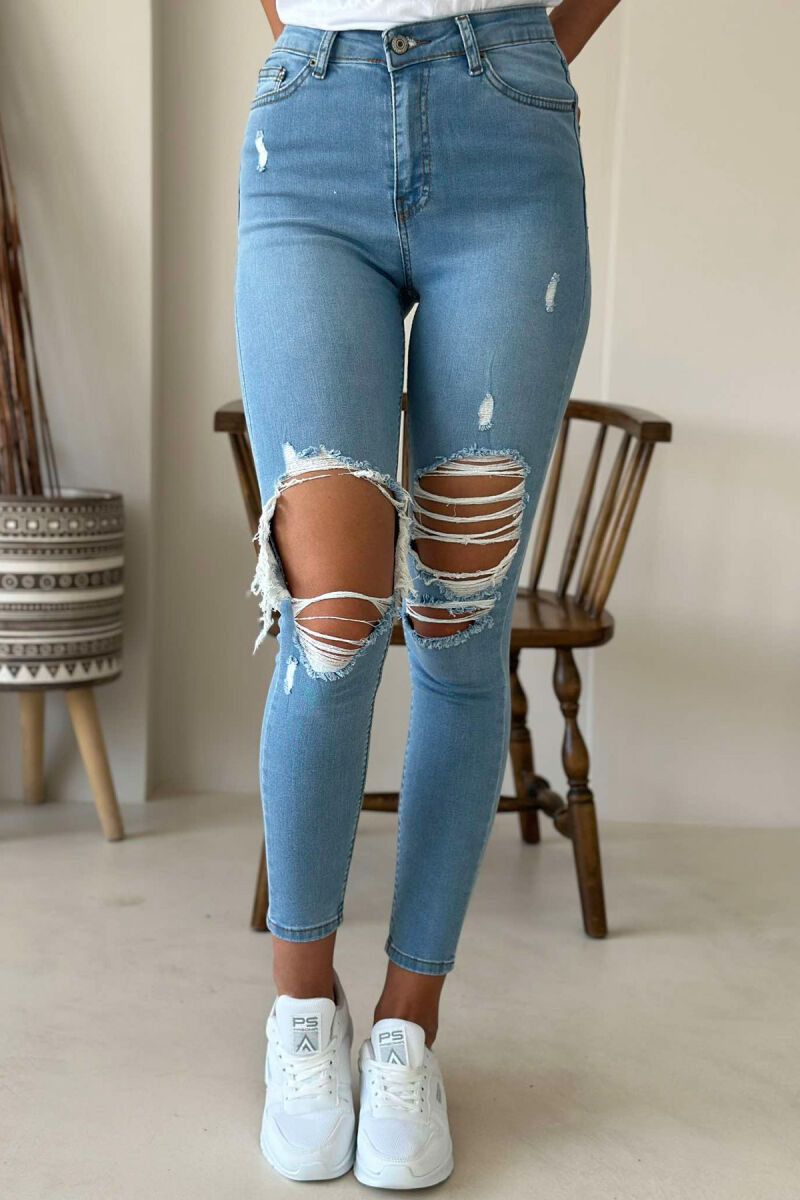 RIPPED SLIM FIT WOMEN JEANS LIGHTBLUE/BZ - 2