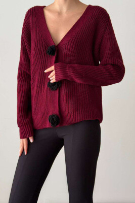 ROSE BUTTONS ONE COLOR WOMAN CARDIGAN BURGUNDY/VISHNJE 