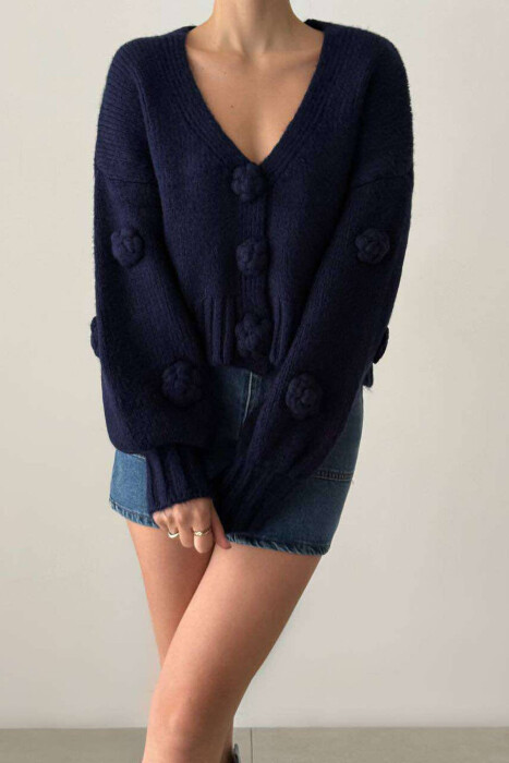 ROSE BUTTONS WOMEN CARDIGAN DARK BLUE/BEE - 3