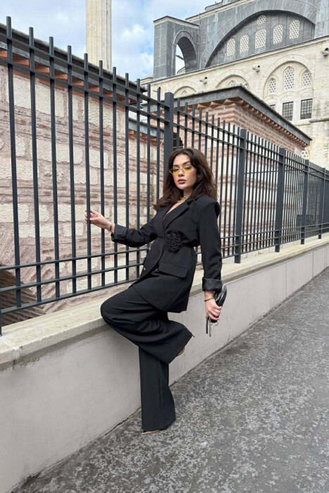 ROSE DETAIL CLASSIC JACKET + TROUSERS WOMAN SET BLACK/ E ZEZE - 4