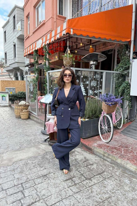 ROSE DETAIL CLASSIC JACKET + TROUSERS WOMAN SET BLUE/BLU - 1