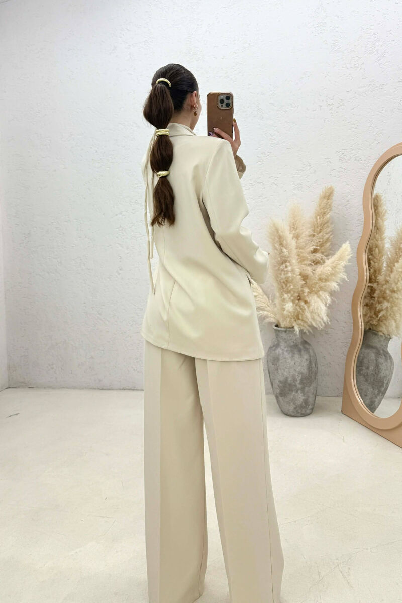 ROSE DETAIL CLASSIC JACKET + TROUSERS WOMAN SET CREAM/KREM - 4