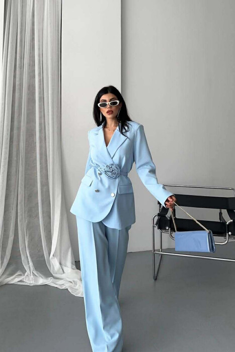 ROSE DETAIL CLASSIC JACKET + TROUSERS WOMAN SET LIGHTBLUE/BZ - 2