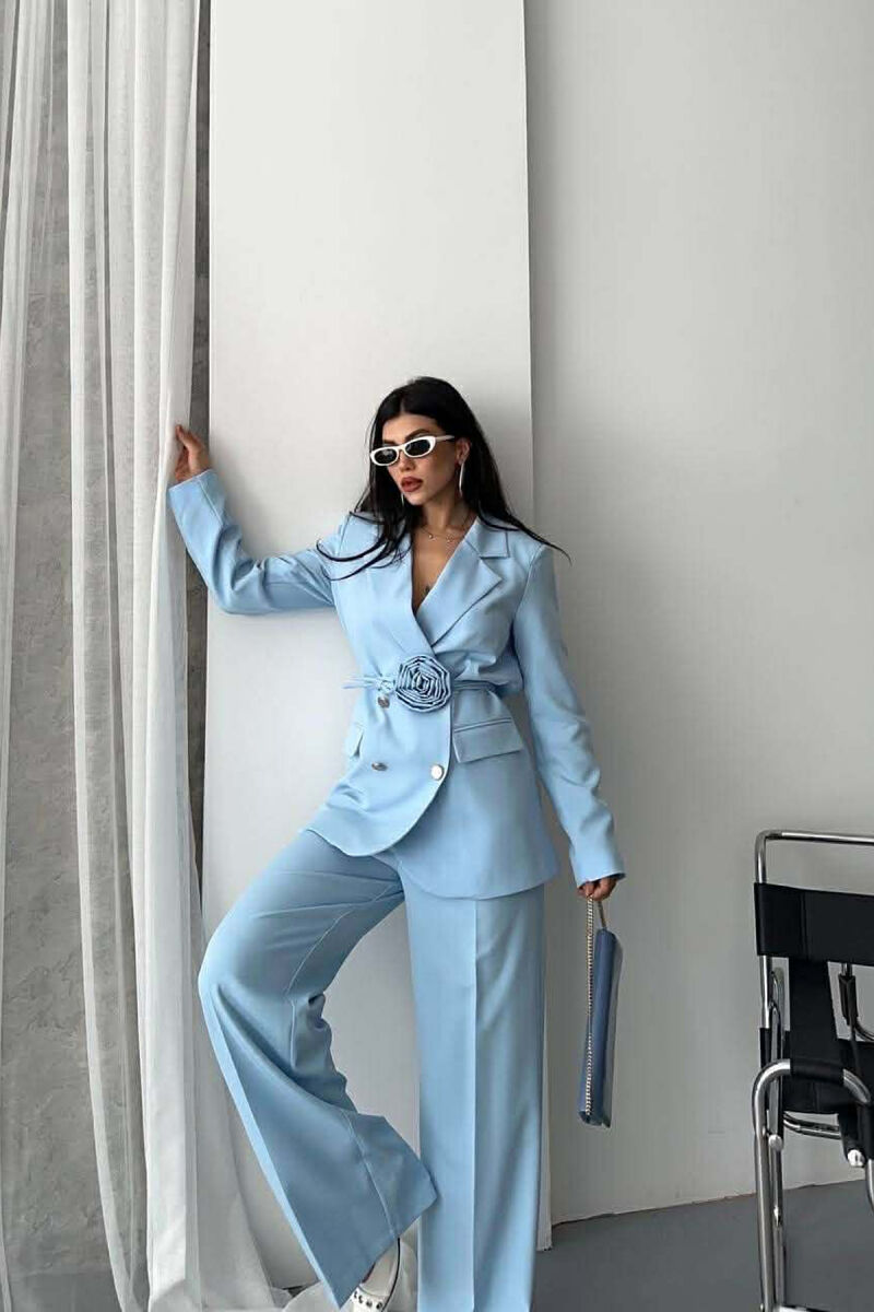 ROSE DETAIL CLASSIC JACKET + TROUSERS WOMAN SET LIGHTBLUE/BZ - 3