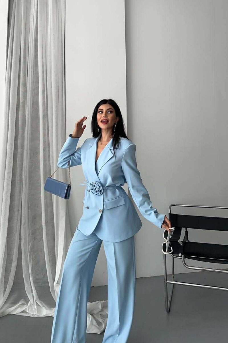 ROSE DETAIL CLASSIC JACKET + TROUSERS WOMAN SET LIGHTBLUE/BZ - 8