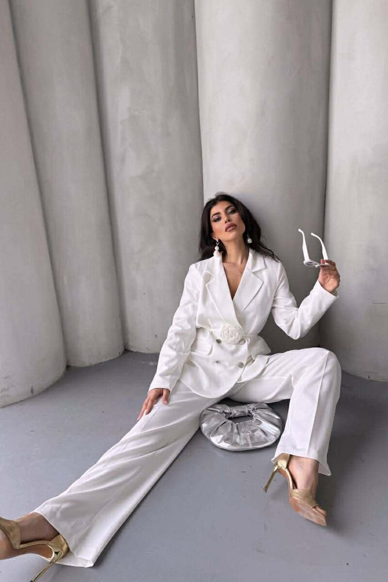 ROSE DETAIL CLASSIC JACKET + TROUSERS WOMAN SET WHITE-E BARDHE - 5