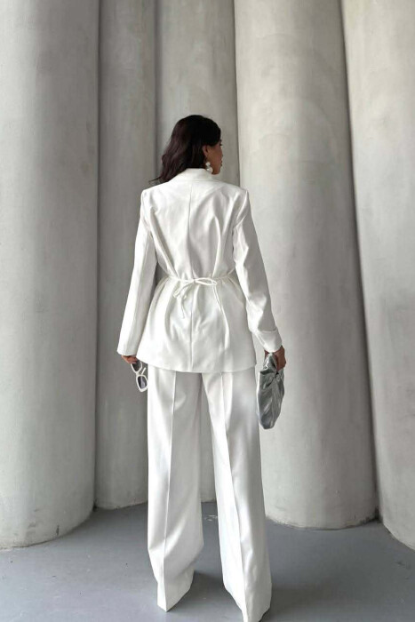 ROSE DETAIL CLASSIC JACKET + TROUSERS WOMAN SET WHITE-E BARDHE - 10