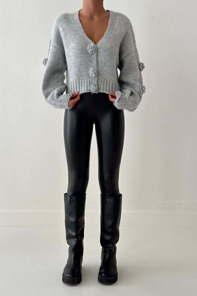 ROSE DETAILS ONE COLOR WOMEN CARDIGAN LIGHT GREY/GZ - 1