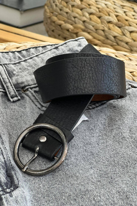 ROUND BUCKLE DESIGN WOMEN BELT BLACK/ E ZEZE - KLAUDIO FASHION