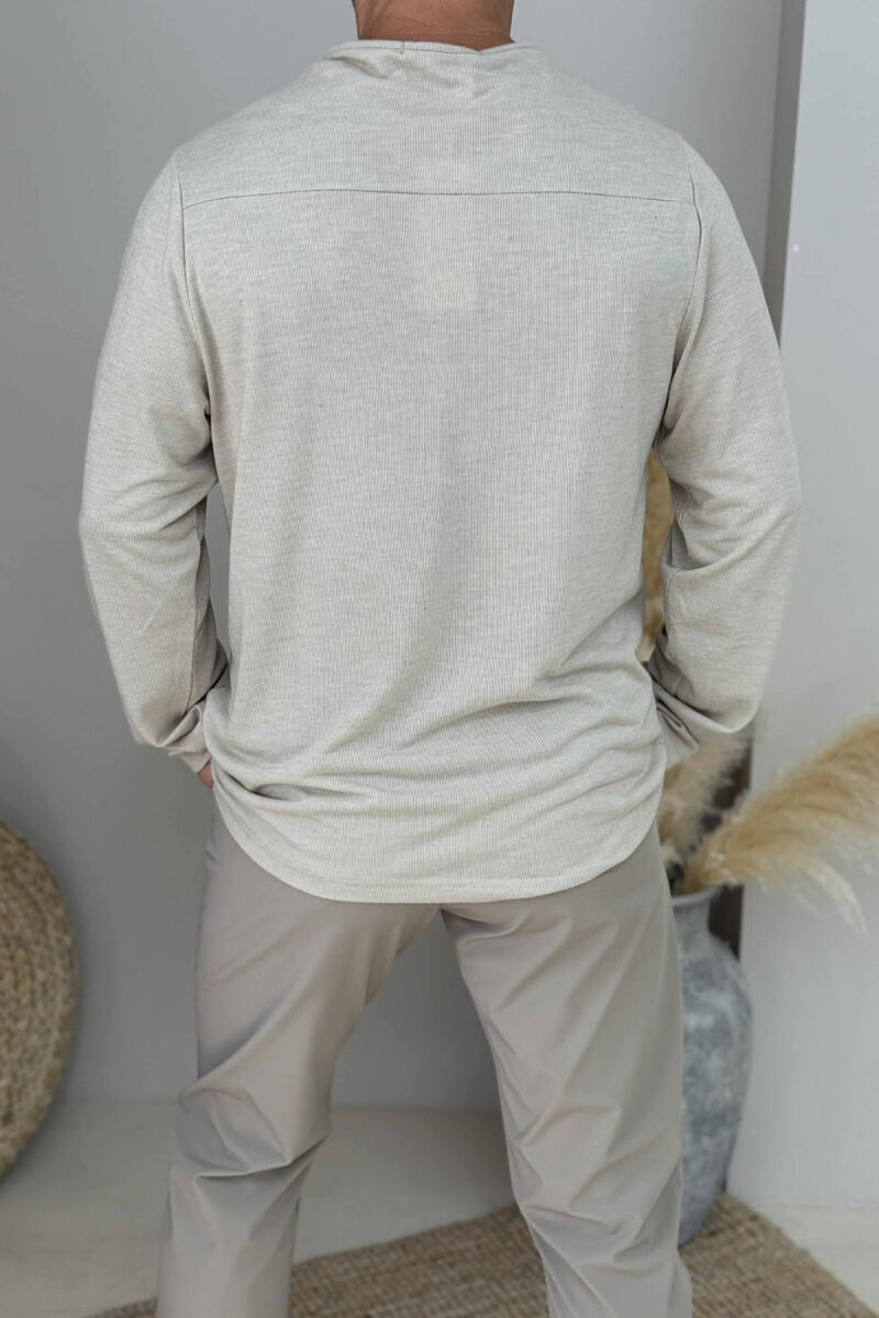 ROUND BUTTONED NECK ONE COLOR MEN SHIRT BEIGE/BEZHE - 2