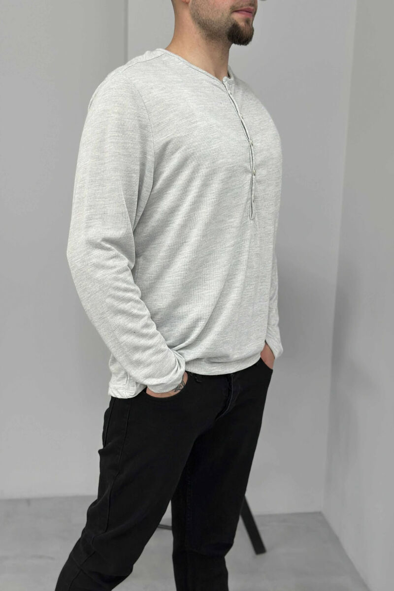 ROUND BUTTONED NECK ONE COLOR MEN SHIRT LIGHT GREY/GZ - 2