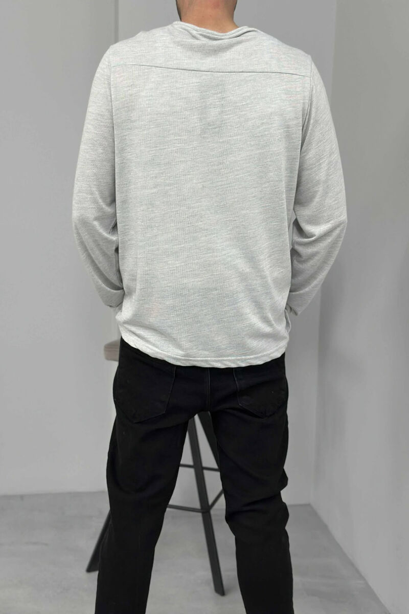 ROUND BUTTONED NECK ONE COLOR MEN SHIRT LIGHT GREY/GZ - 3