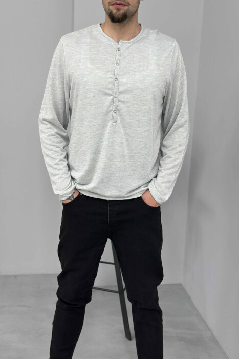 ROUND BUTTONED NECK ONE COLOR MEN SHIRT LIGHT GREY/GZ - 4