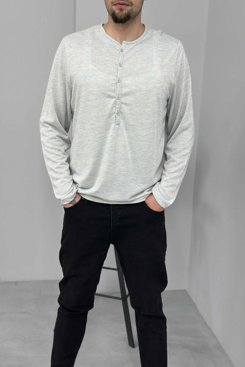 ROUND BUTTONED NECK ONE COLOR MEN SHIRT LIGHT GREY/GZ - 4