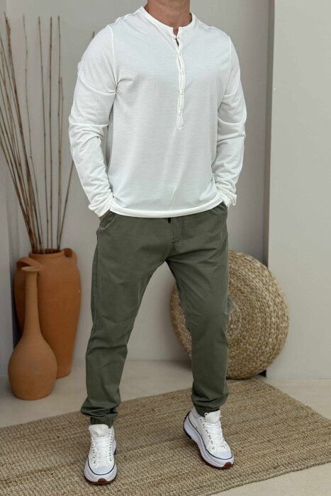 ROUND BUTTONED NECK ONE COLOR MEN SHIRT WHITE-E BARDHE - KLAUDIO FASHION