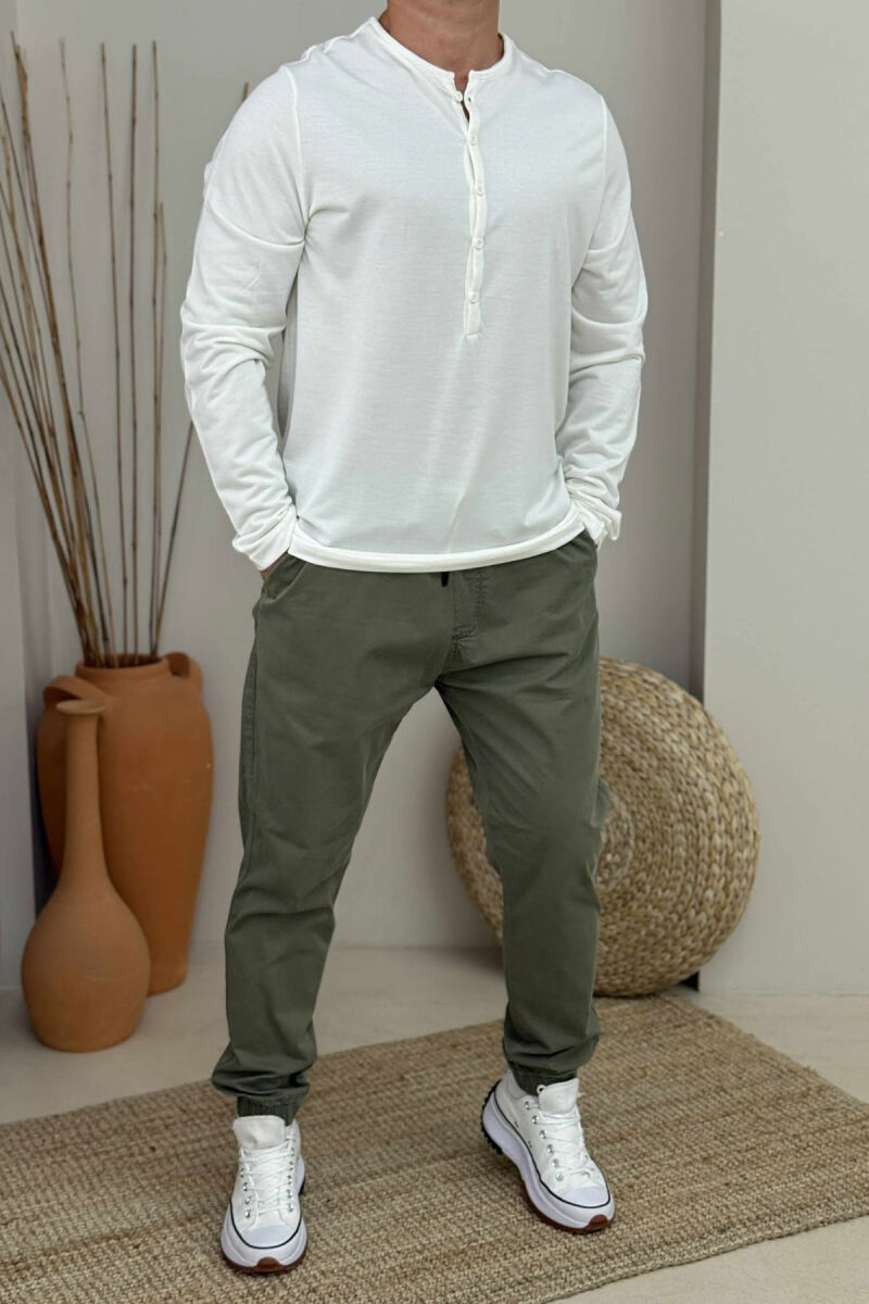 ROUND BUTTONED NECK ONE COLOR MEN SHIRT WHITE-E BARDHE - 1