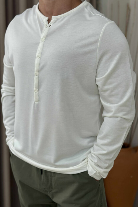ROUND BUTTONED NECK ONE COLOR MEN SHIRT WHITE-E BARDHE - 2