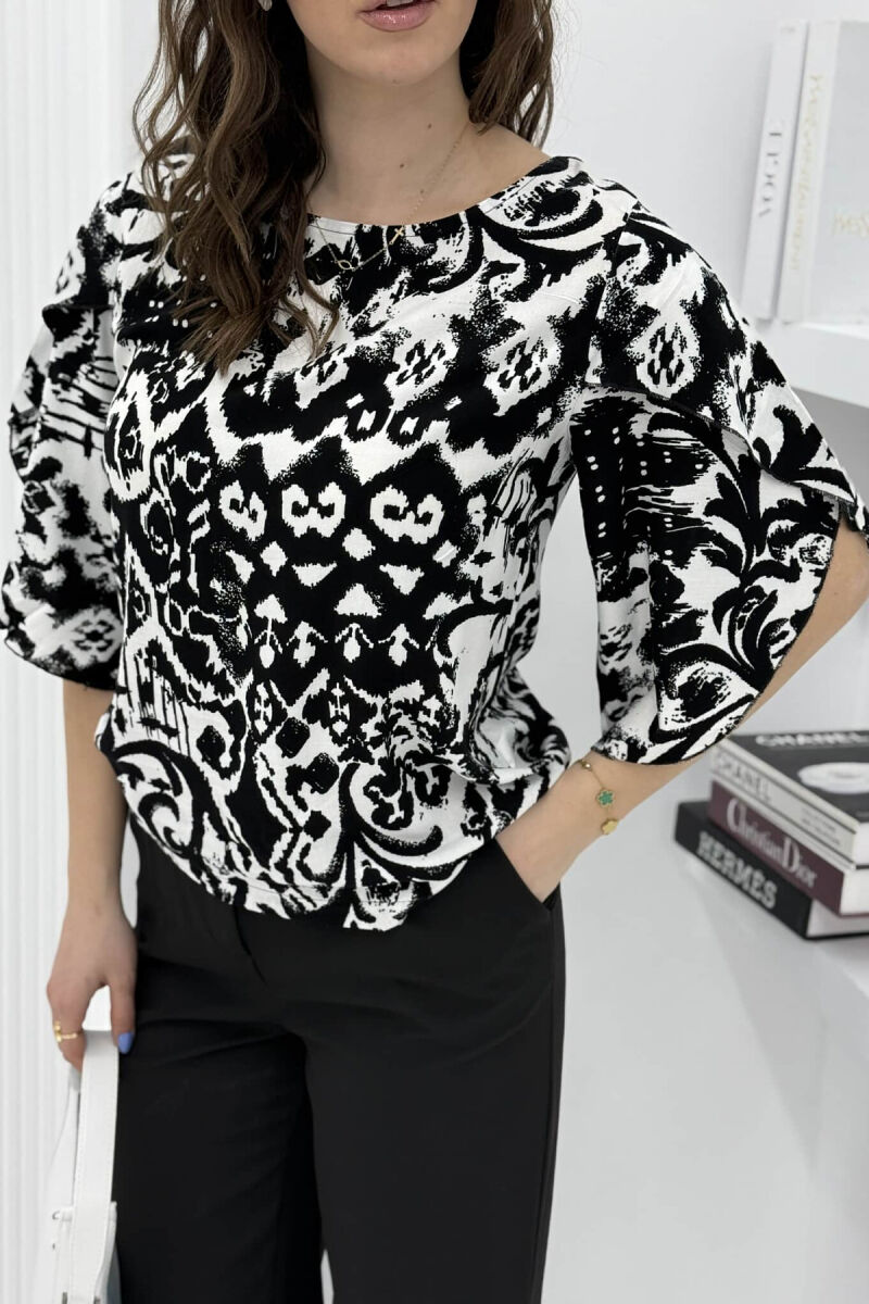 ROUND NECK ABSTRACT DESIGN WOMEN SHIRT BLACK/ E ZEZE - 3