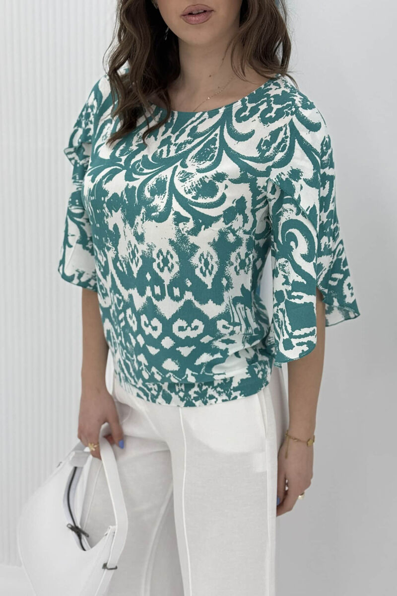 ROUND NECK ABSTRACT DESIGN WOMEN SHIRT BLUE STONE/GK - 4