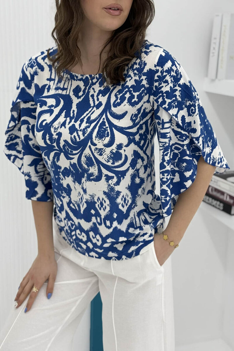 ROUND NECK ABSTRACT DESIGN WOMEN SHIRT BLUE/BLU - 2