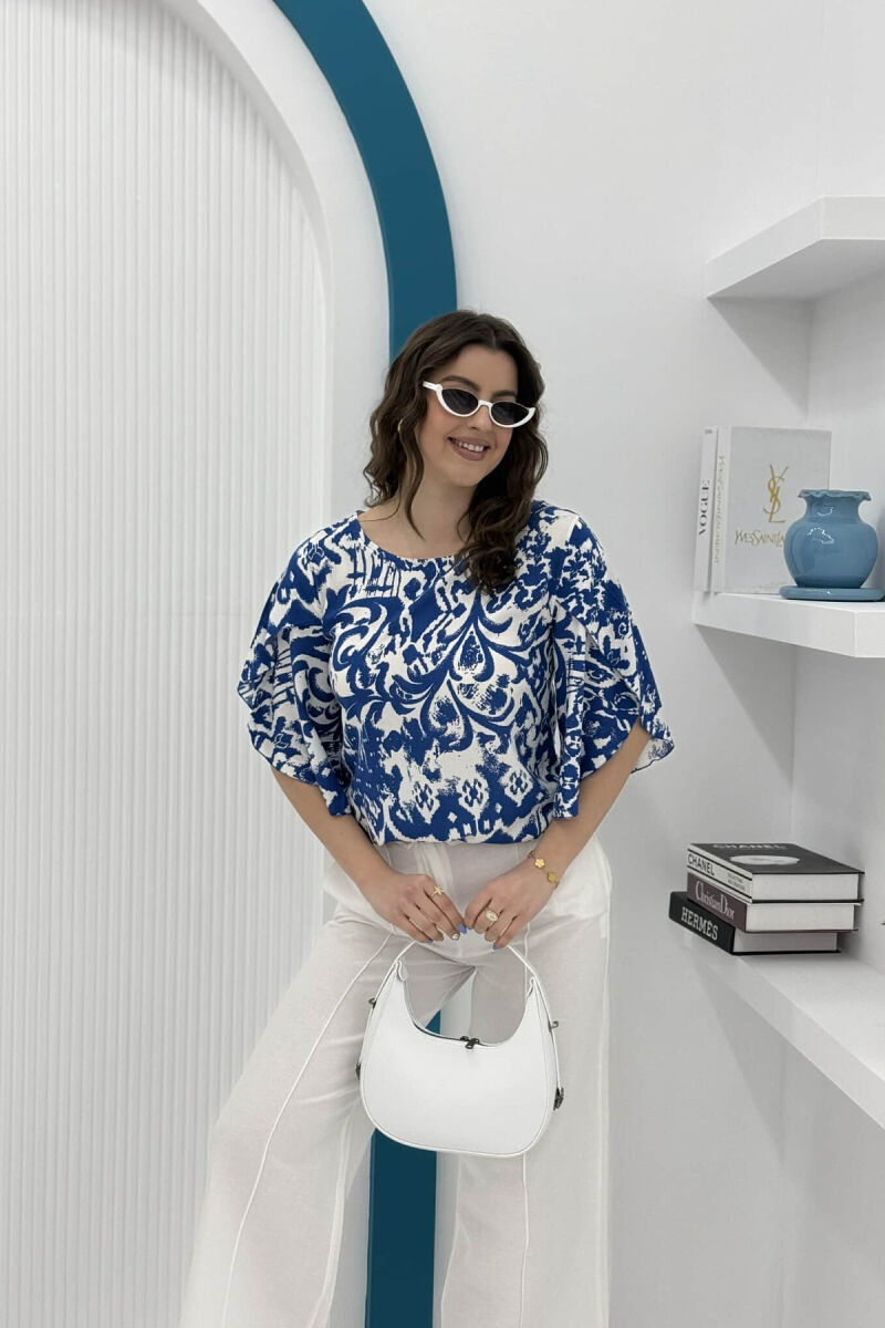 ROUND NECK ABSTRACT DESIGN WOMEN SHIRT BLUE/BLU - 3