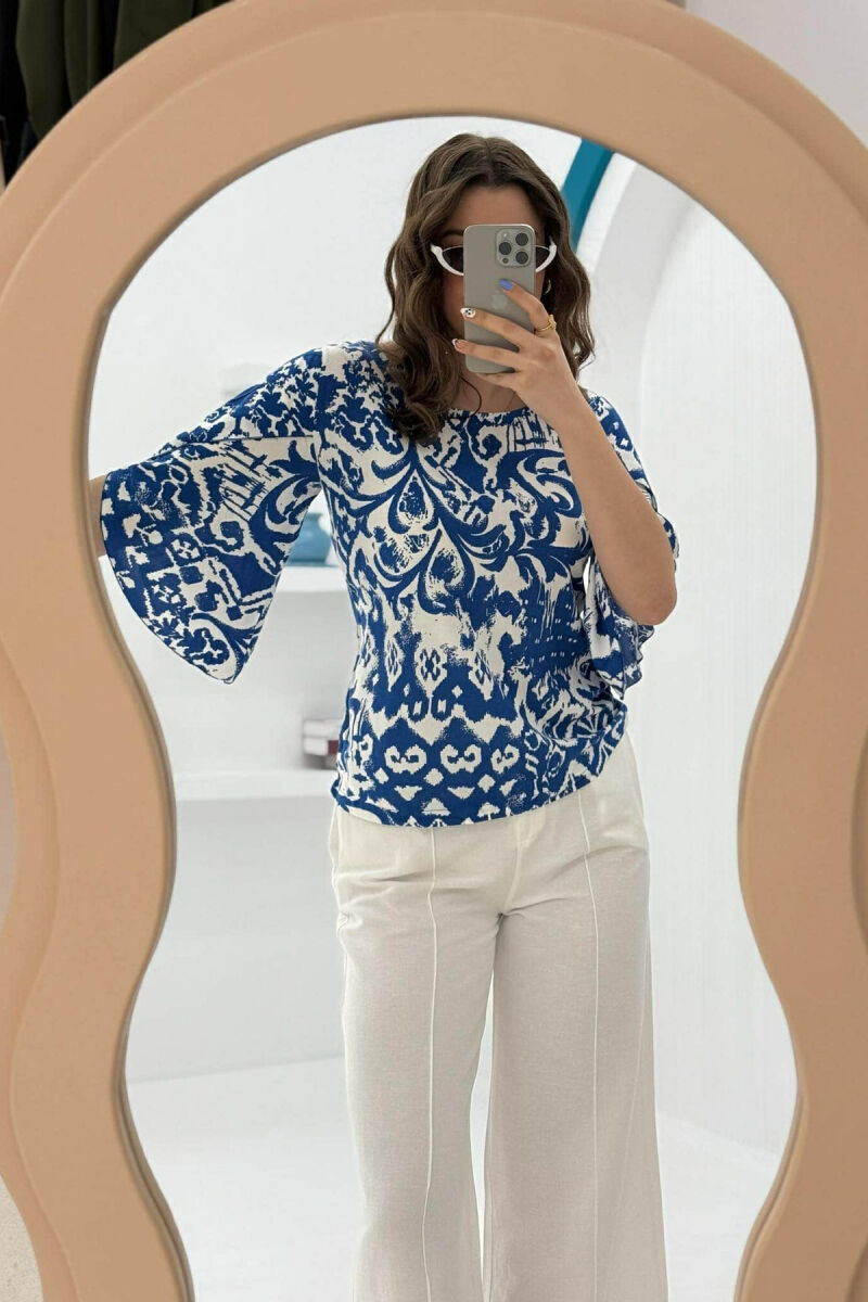 ROUND NECK ABSTRACT DESIGN WOMEN SHIRT BLUE/BLU - 4
