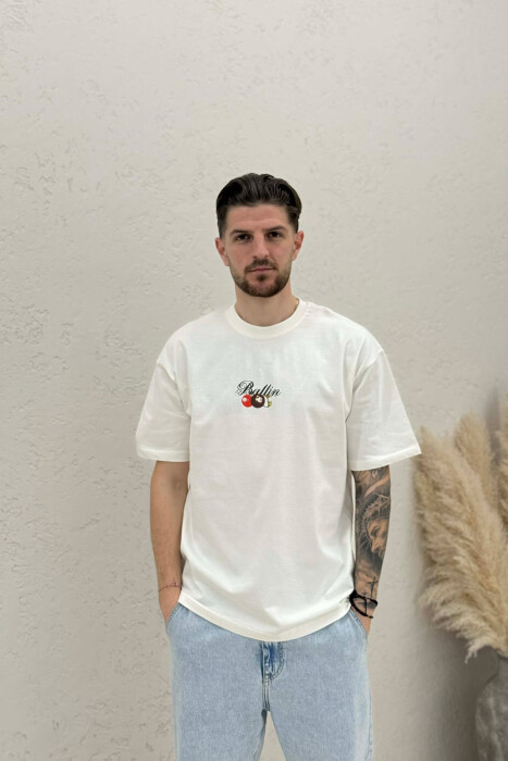 ROUND NECK BACK IMAGE MEN T-SHIRT CREAM/KREM - 1