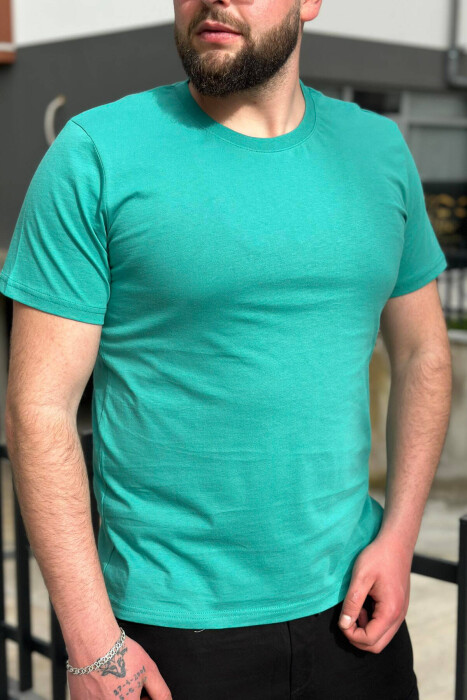 ROUND NECK COTTON MEN T-SHIRT GREEN/JESHILE - 3