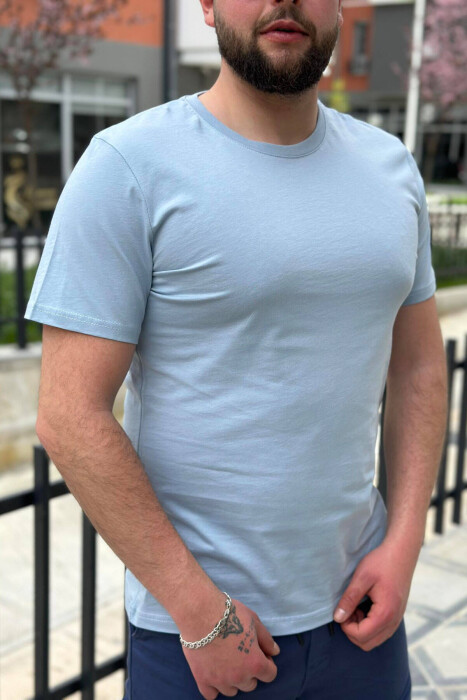 ROUND NECK COTTON MEN T-SHIRT LIGHTBLUE/BZ - 1