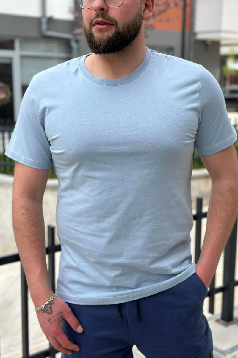 ROUND NECK COTTON MEN T-SHIRT LIGHTBLUE/BZ - 3