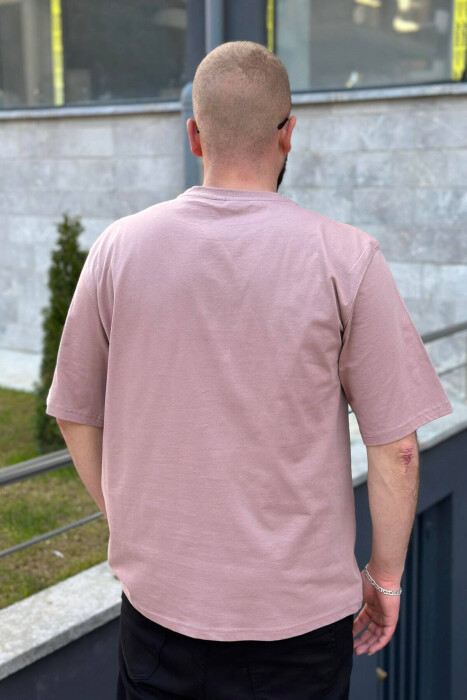 ROUND NECK COTTON MEN T-SHIRT POWDER/PUDER - 3