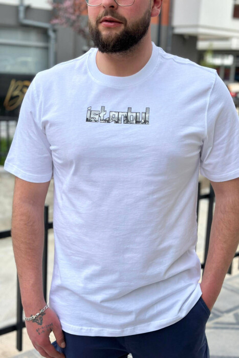 ROUND NECK COTTON MEN T-SHIRT WHITE-E BARDHE - 3