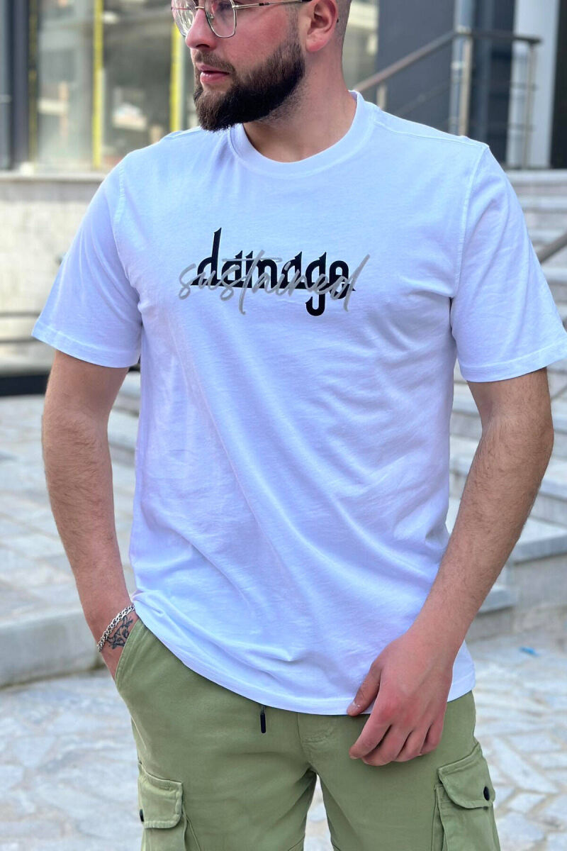 ROUND NECK COTTON MEN T-SHIRT WHITE-E BARDHE - 1