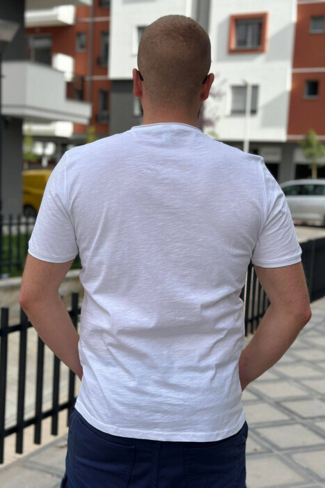 ROUND NECK COTTON MEN T-SHIRT WHITE-E BARDHE - 2