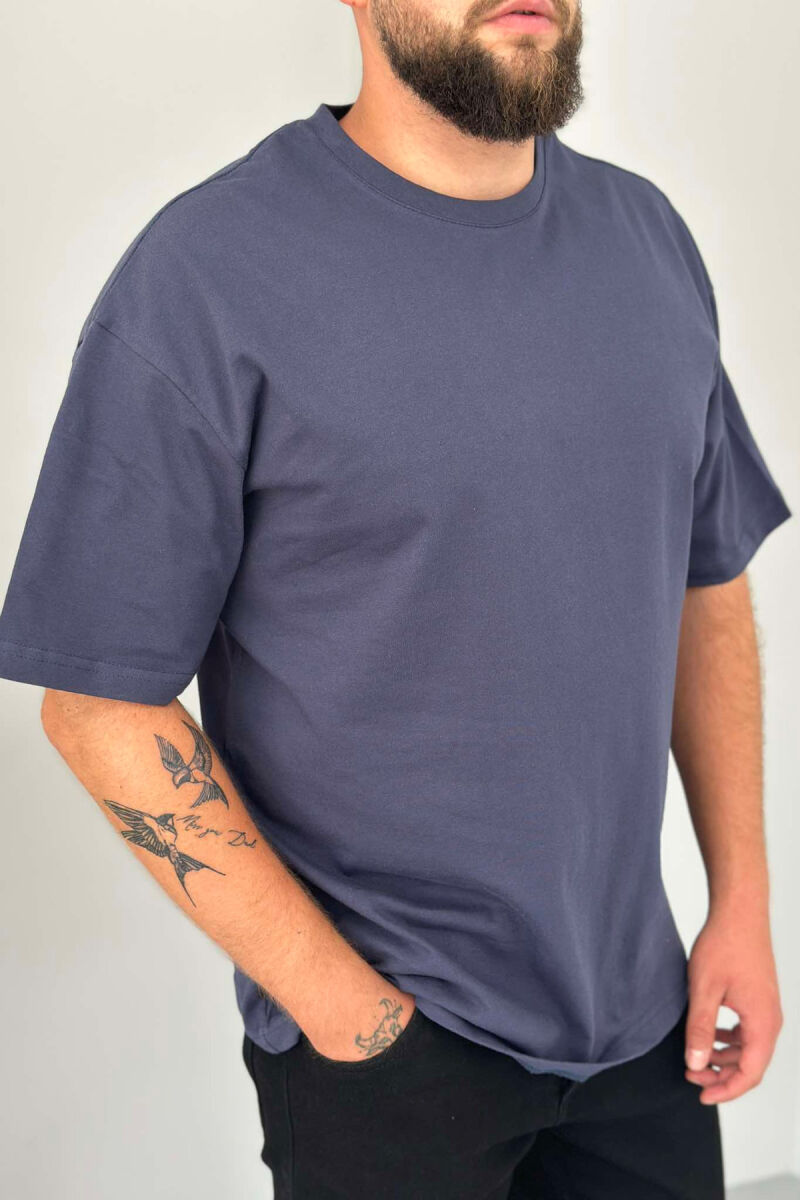 ROUND NECK COTTON MEN T-SHIRT BLUE/BLU - 4