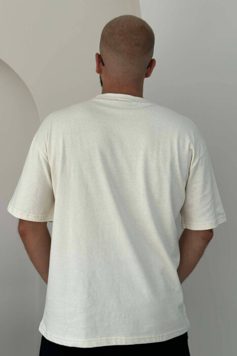 ROUND NECK COTTON MEN T-SHIRT CREAM/KREM - 2