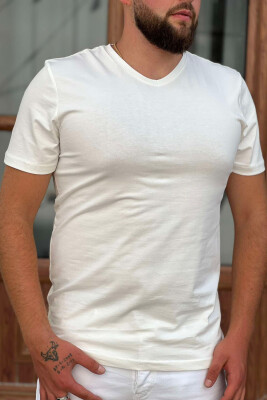 ROUND NECK COTTON MEN T-SHIRT WHITE-E BARDHE 