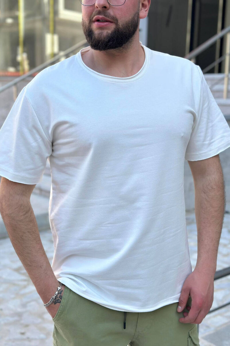 ROUND NECK COTTON MEN T-SHIRT WHITE-E BARDHE - 1