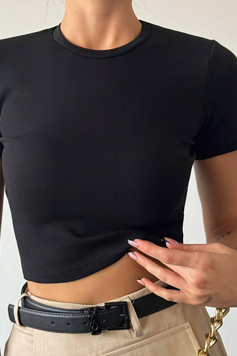 ROUND NECK COTTON SIMPLE WOMAN CROP TOP BLACK/ E ZEZE - 2