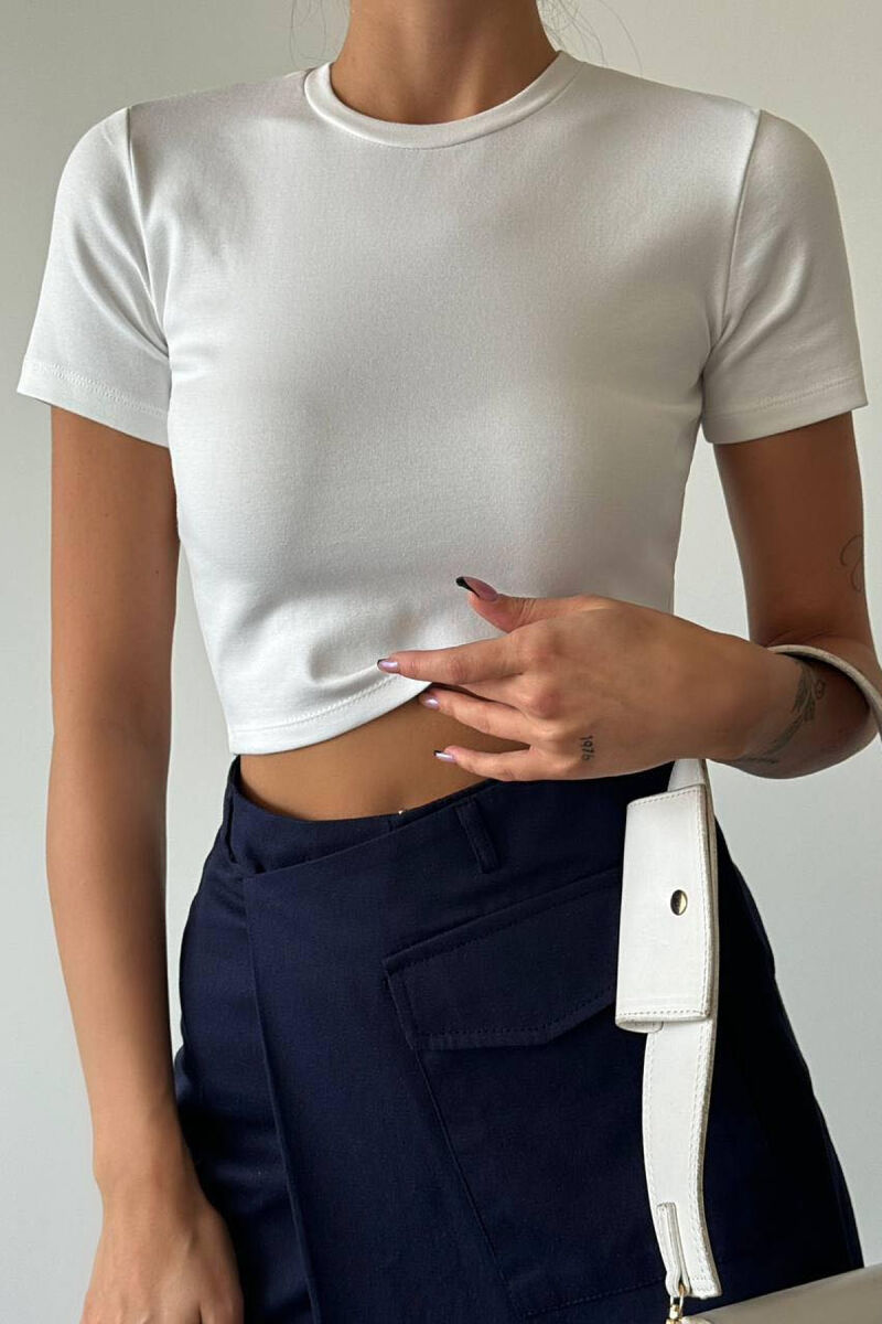 ROUND NECK COTTON SIMPLE WOMAN CROP TOP WHITE-E BARDHE - 2