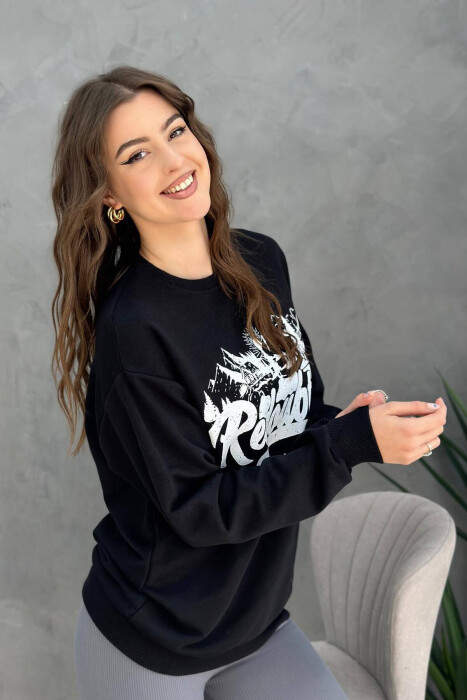 ROUND NECK COTTON SIMPLE WOMAN SWEATSHIRT BLACK/ E ZEZE - 2