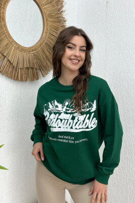 ROUND NECK COTTON SIMPLE WOMAN SWEATSHIRT DARK GREEN/JEE 